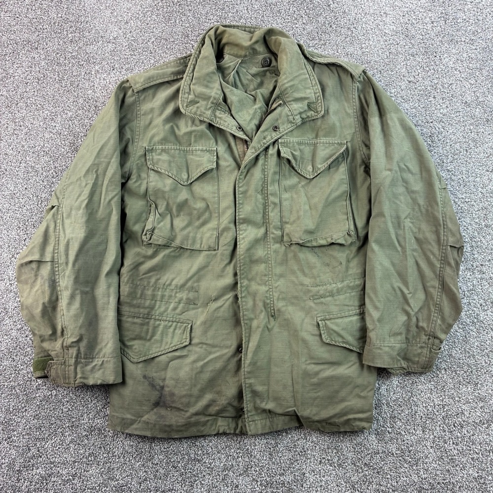 Vintage US Military M-65 Field Jacket Mens Medium Olive Green Cotton OG107